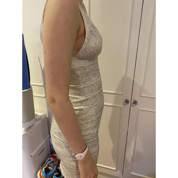 Herve Leger Beige Silver V-Neck Bandage Dress $1290 - Picture 2 of 13